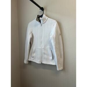Spyder White Cream Cable Knit Full Zip Sweater Jacket Women’s Medium w/ Pockets